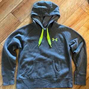 Under Armour Loose Fit Gray Hoodie Sweatshirt with Neon Logo • Size Large
